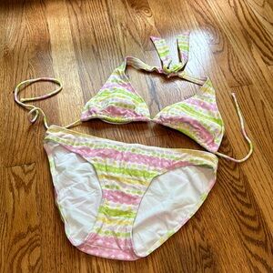 Xhilaration pink, yellow and green medium bikini swimsuit with sequins
